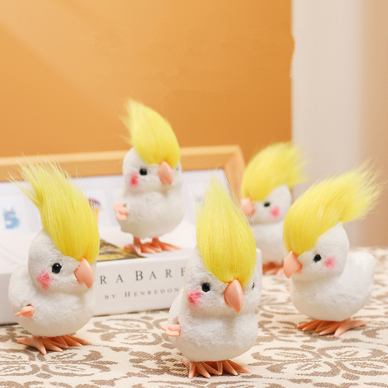 Kids Toys Doll - INS カワイイジャンピングパロット シミュレートされたぬいぐるみ クールな髪と可動式チェーン付き 柔らかい人形 アニメぬいぐるみ