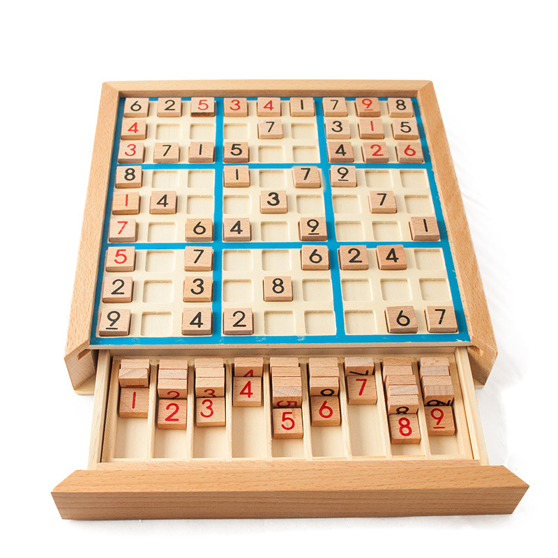 Kids Toys Drawers - 数独ボードゲーム 思考タイルと引き出し付き 9X9 数字パズル 木製モンテッソーリおもちゃ 子供と大人
