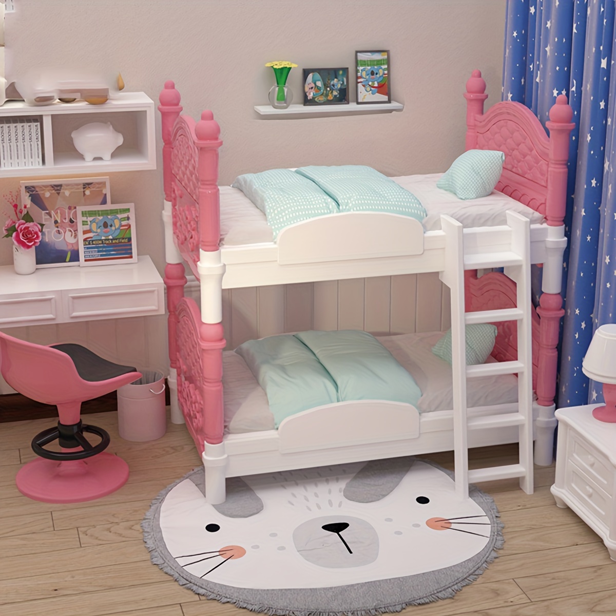 Dollhouse Furniture Set - ミニチュアドールハウスダブルベッド寝室装飾玩具ドールハウスアクセサリーミニチュアアイテム家庭用家具モデルプレイハウス