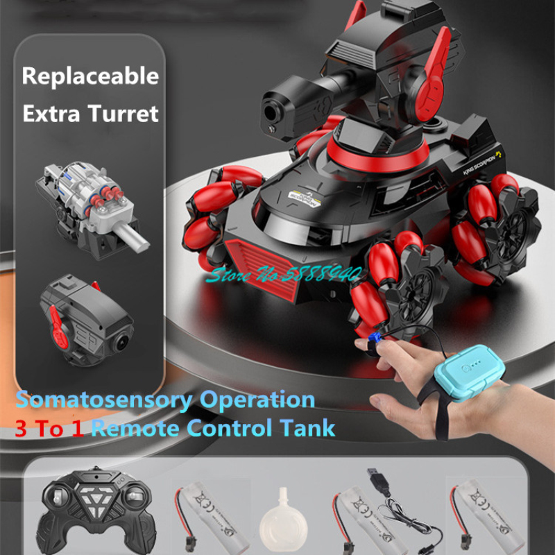 Kids Toys Under 50 - 3To1 発射弾水泡ハンドジェスチャーリモコンRCバトルタンク噴射射撃車両RCドリフトカー子供のおもちゃ