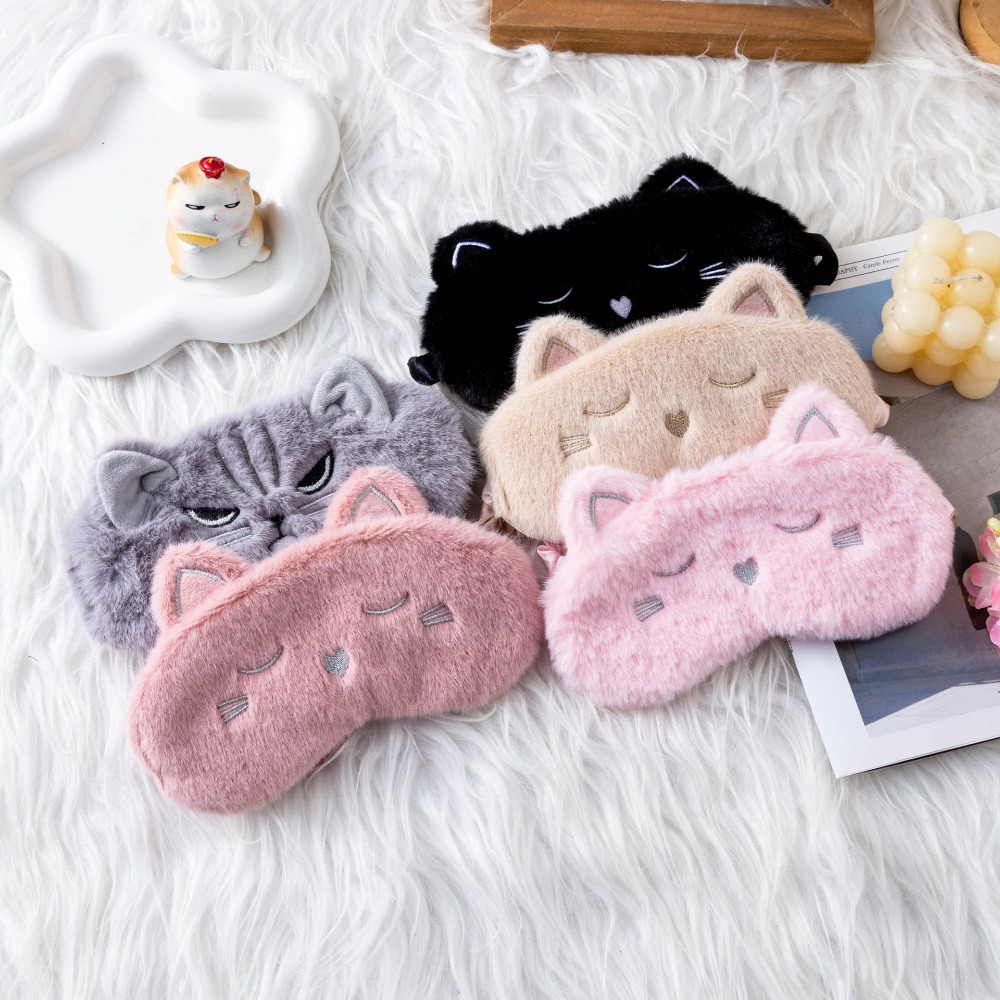 女性向けのかわいい猫のぬいぐるみアイマスク、漫画風アイマスク - Soft Plush Doll のレビューと価格