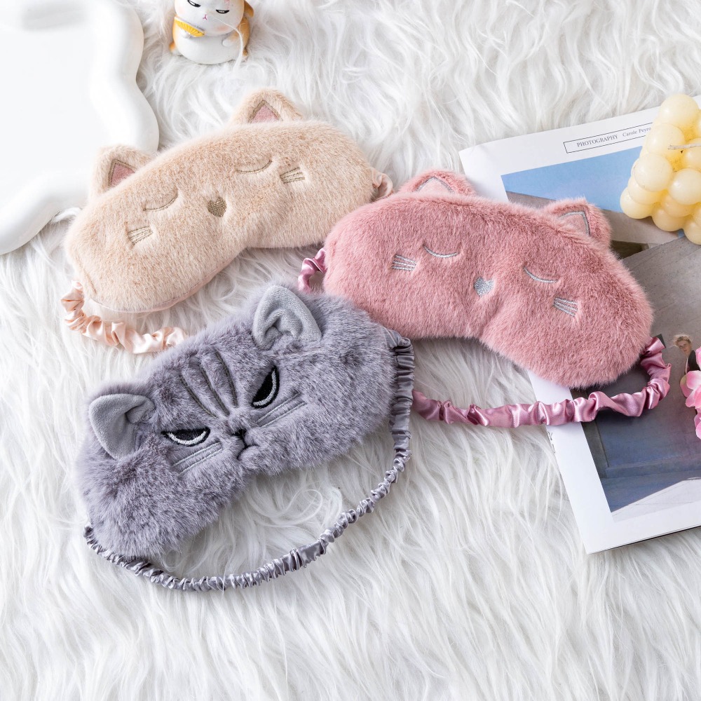 女性向けのかわいい猫のぬいぐるみアイマスク、漫画風アイマスク - Soft Plush Doll のレビューと価格