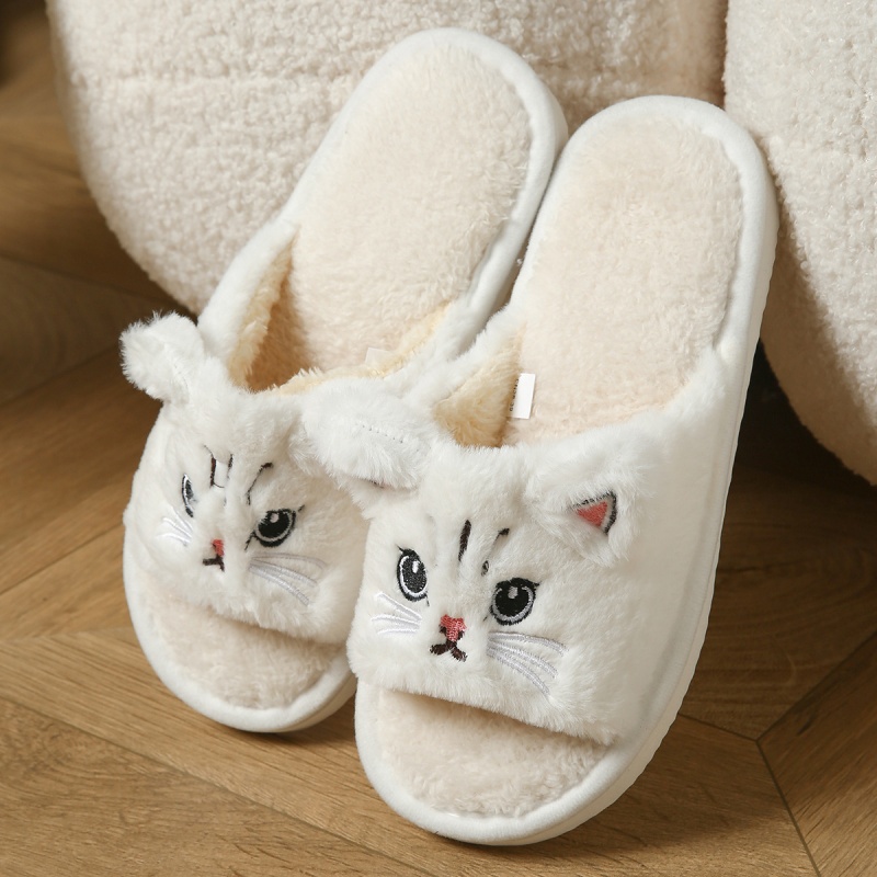 かわいい猫のぬいぐるみ風ビーチサンダル、男女兼用、暖かいふわ - Soft Plush Doll のレビューと価格