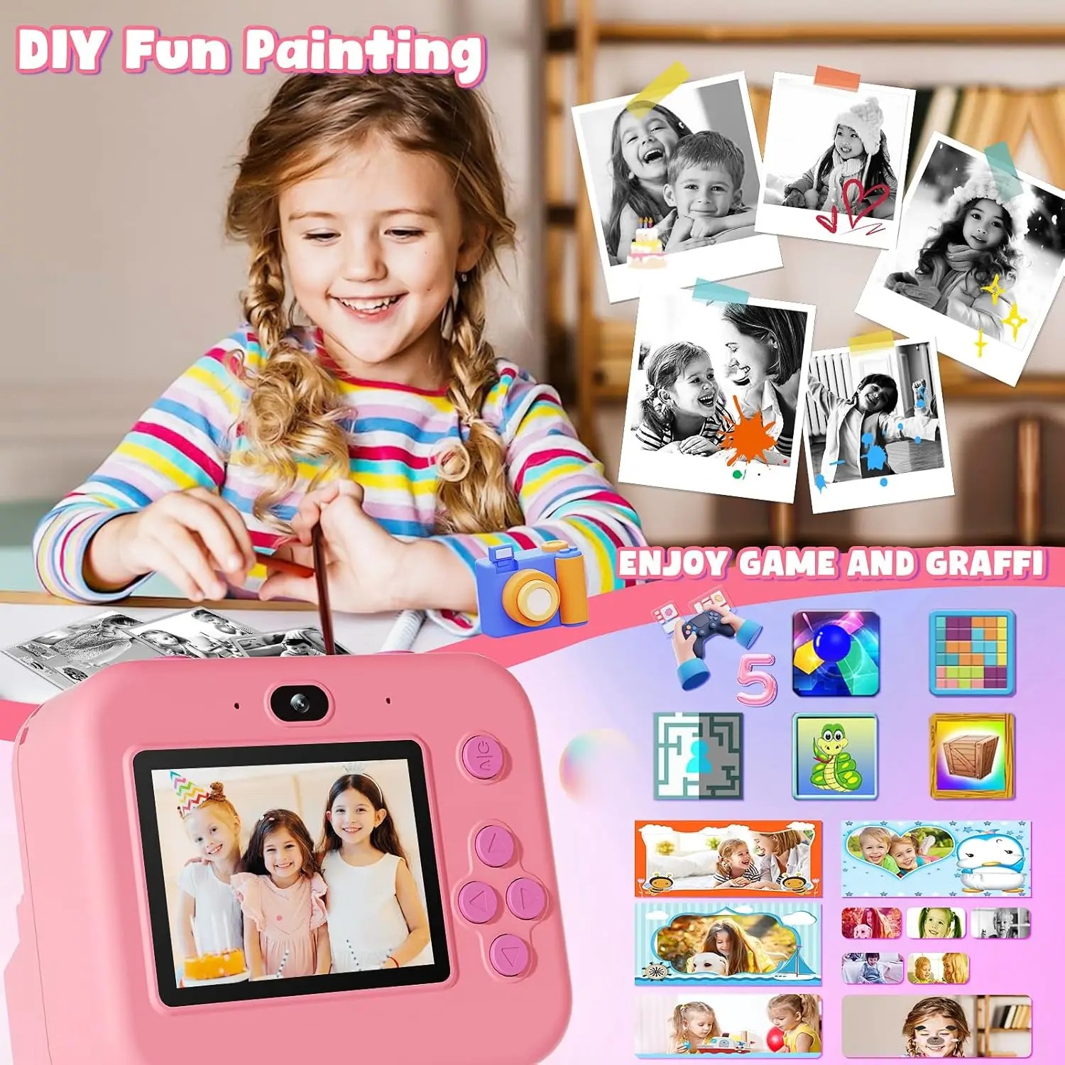 Newインスタントプリントカメラ 32 グラムカード付き熱写 - Kids Toys Top View のレビューと価格
